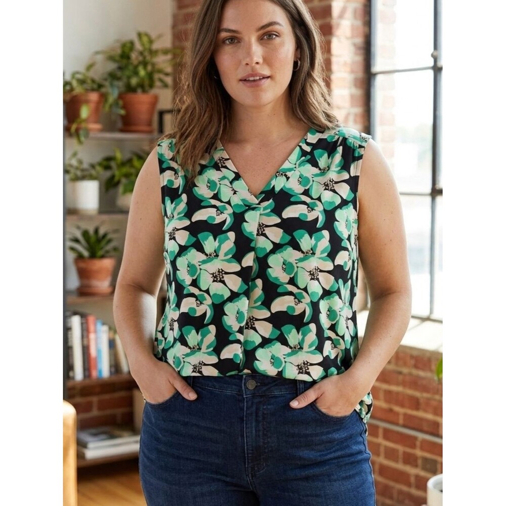 Liz Claiborne Floral V-Neck High-Low Sleeveless Blouse Camisole XL